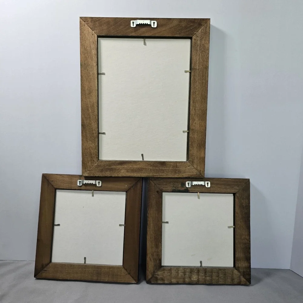Country Cottage Decor 3-Piece Picture Set Green Frame Birdhouse Tyme Sage